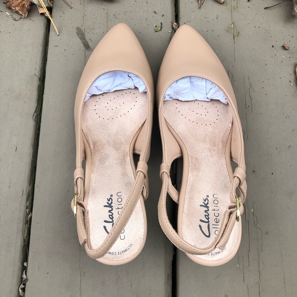 Clarks Kepley Lane Warm Beige Nude Leather Slingback Pointed Toe Pumps - Picture 5 of 8